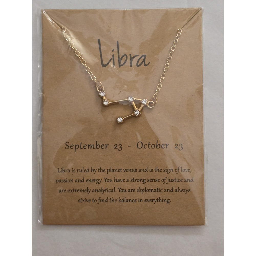 Zodiac Libra Sign Necklace Horoscope‎ Goldtone Stainless Steel